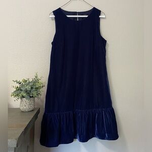 J Crew Blue Velvet Ruffle Hem Dress Sleeveless Size 2